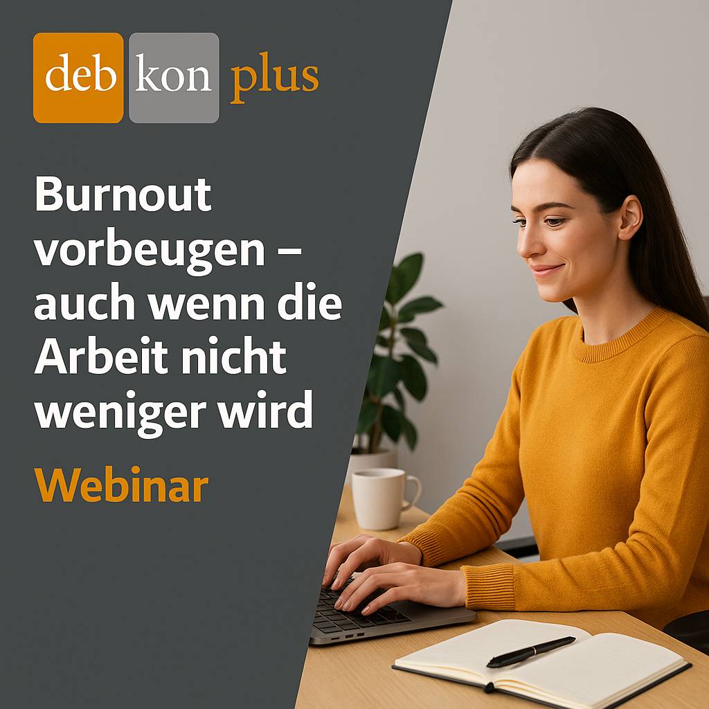 Burnout vorbeugen, auch wenn die Arbeit nicht weniger wird. Lächelnde Frau arbeitet am Laptop.